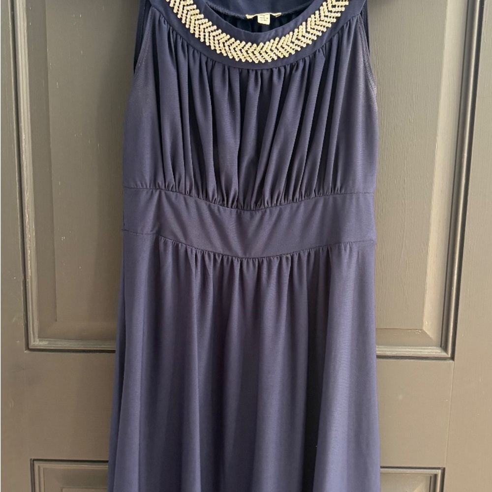 Haani Blue Embellished Ruched Midi Sundress